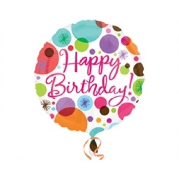 18 İnç Happy Birthday Polka Dots Folyo Balon