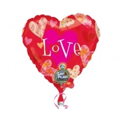 32 inç Floral Hearts Love Müzikli Folyo Balon