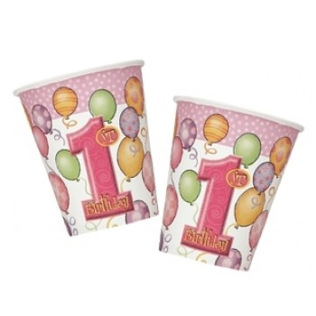 8 Adet 180/200cc First Birthday Balloons Pink Bardak