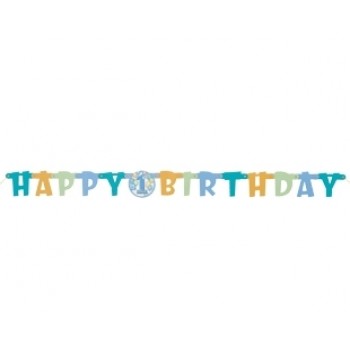 First Birthday Balloons Blue Happy Birthday Banner